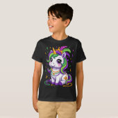Cute Unicorn Mardi Gras Carnival Fat Tuesday Girls Tシャツ (正面フル)