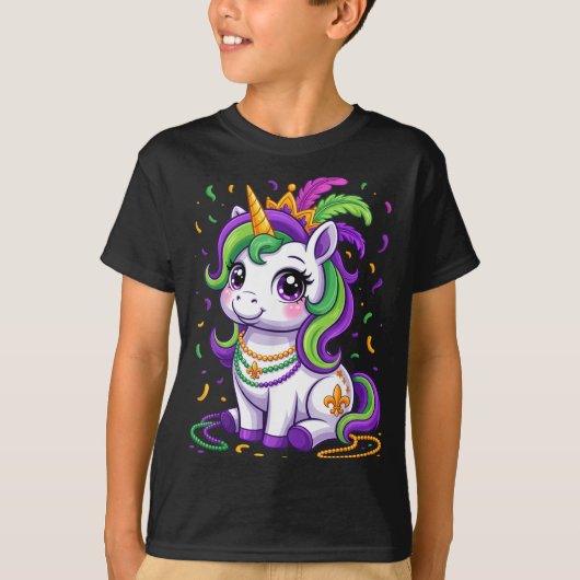 Cute Unicorn Mardi Gras Carnival Fat Tuesday Girls Tシャツ (正面)