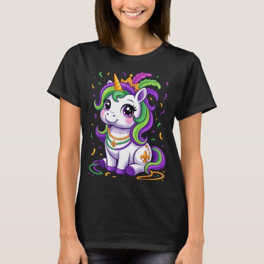 Cute Unicorn Mardi Gras Carnival Fat Tuesday Girls Tシャツ (正面)