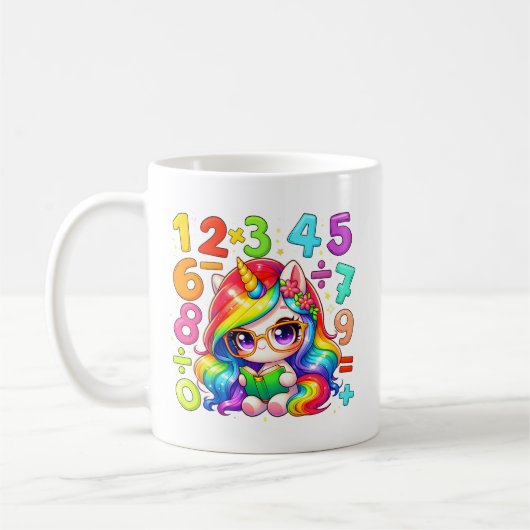 Cute Unicorn Numbers Maths Mug for Kids コーヒーマグカップ (左)