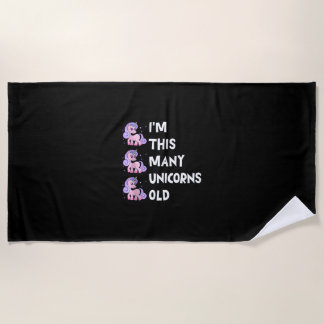 Cute Unicorn Old 3 Three Years Old Birthday x Kids ビーチタオル