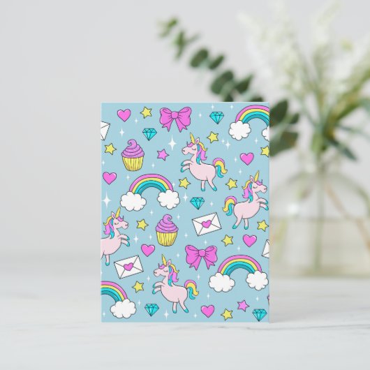 Cute Unicorn Pattern ポストカード (スタンド正面)