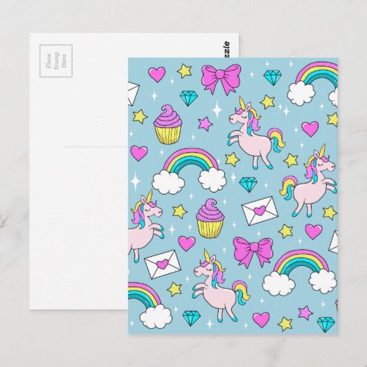 Cute Unicorn Pattern ポストカード (正面/裏面)