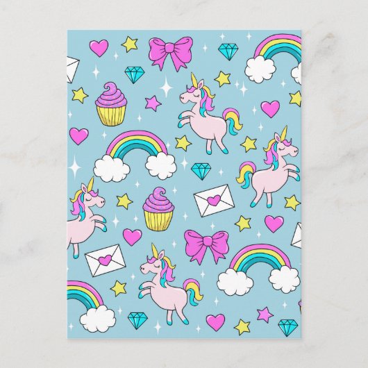 Cute Unicorn Pattern ポストカード (正面)