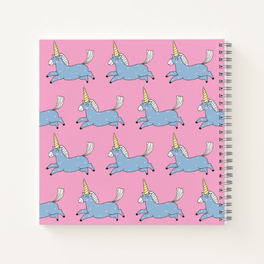 Cute Unicorn Pattern Pink Girly Personalised ノートブック (裏面)