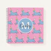 Cute Unicorn Pattern Pink Girly Personalised ノートブック (正面)