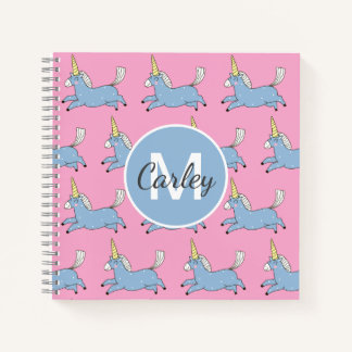 Cute Unicorn Pattern Pink Girly Personalised ノートブック