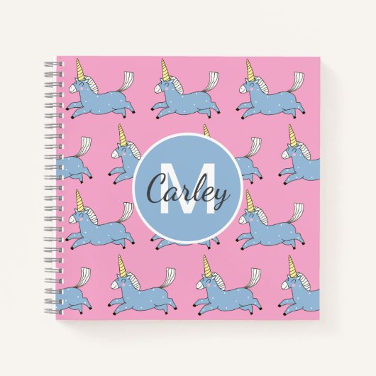 Cute Unicorn Pattern Pink Girly Personalised ノートブック (正面)