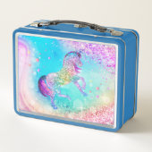 Cute unicorn pink aqua faux glitter custom メタルランチボックス (裏面)