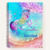 Cute unicorn pink aqua faux glitter custom gift ノートブック (正面)