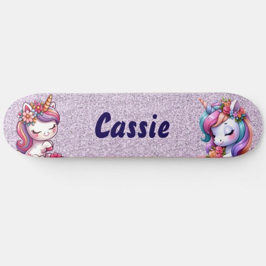 Cute Unicorn Pink Glitter Personalize スケートボード