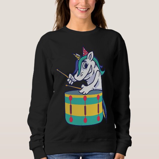 Cute Unicorn Playing Snare Percussion Snare Drumme スウェットシャツ (正面)