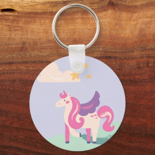 Cute Unicorn & Positive Vibes Only Keychain キーホルダー (正面)
