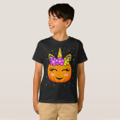 Cute Unicorn Pumpkin Girls Kids Funny Halloween Co Tシャツ (正面フル)