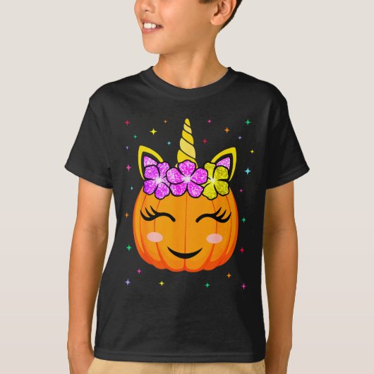 Cute Unicorn Pumpkin Girls Kids Funny Halloween Co Tシャツ (正面)