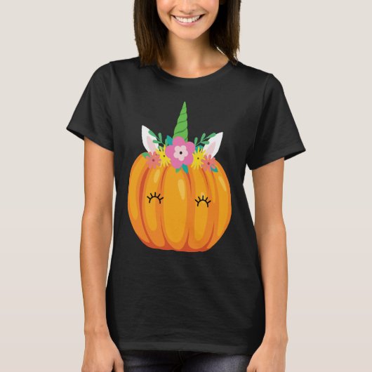 Cute Unicorn Pumpkin Halloween Thanksgiving costum Tシャツ (正面)