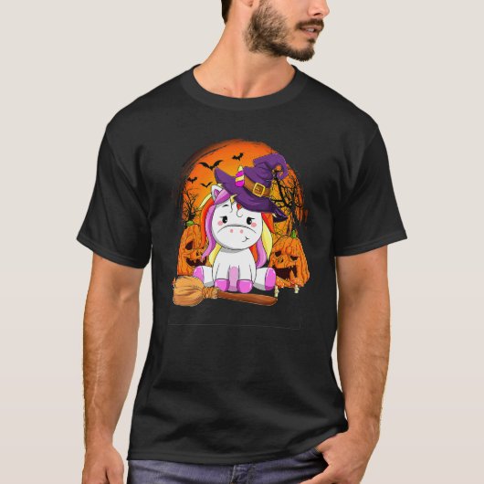 Cute Unicorn Pumpkin Halloween Thanksgiving Hallow Tシャツ (正面)