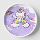 Cute Unicorn Rainbow Birthday Invitation  壁時計 (正面)