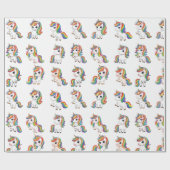 Cute Unicorn Rainbow Birthday Wrap ラッピングペーパー (フラット)