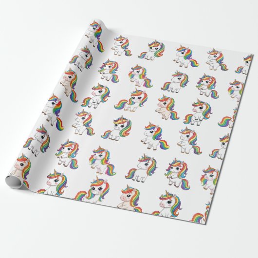 Cute Unicorn Rainbow Birthday Wrap ラッピングペーパー (アンロールド)