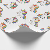 Cute Unicorn Rainbow Birthday Wrap ラッピングペーパー (角)