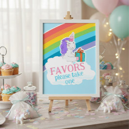Cute Unicorn Rainbow Favors Birthday Poster ポスター