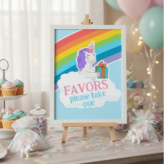 Cute Unicorn Rainbow Favors Birthday Poster ポスター