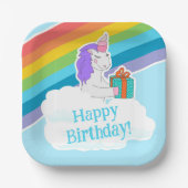 Cute Unicorn Rainbow Happy Birthday Paper Plate ペーパープレート (正面)