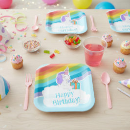 Cute Unicorn Rainbow Happy Birthday Paper Plate ペーパープレート