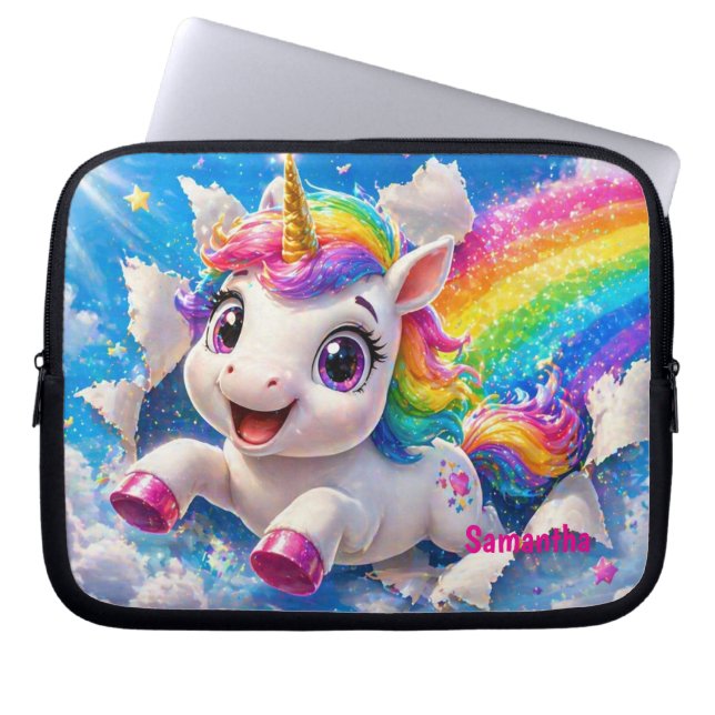 Cute Unicorn Rainbow Magical Sky ラップトップスリーブ (正面)