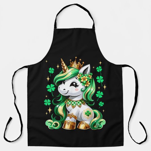 Cute Unicorn Shamrock St Patricks Day エプロン (正面)