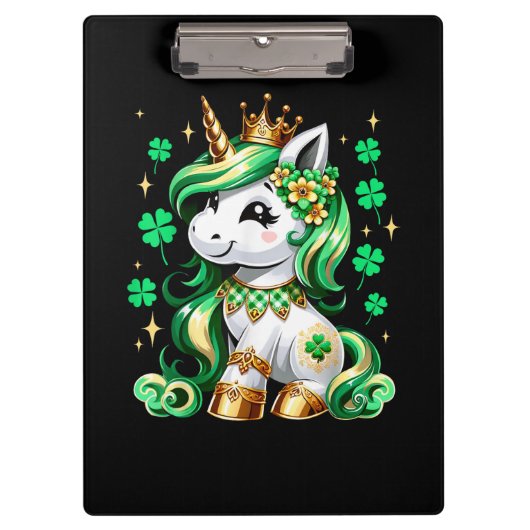 Cute Unicorn Shamrock St Patricks Day  クリップボード (正面)