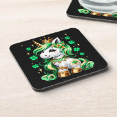 Cute Unicorn Shamrock St Patricks Day コースター (左側)