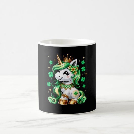 Cute Unicorn Shamrock St Patricks Day コーヒーマグカップ (中央)