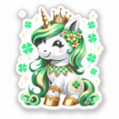 Cute Unicorn Shamrock St Patricks Day シール (正面)