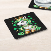 Cute Unicorn Shamrock St Patricks Day スクエアペーパーコースター (アングル)