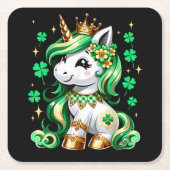 Cute Unicorn Shamrock St Patricks Day スクエアペーパーコースター (正面)