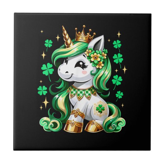 Cute Unicorn Shamrock St Patricks Day  タイル (正面)
