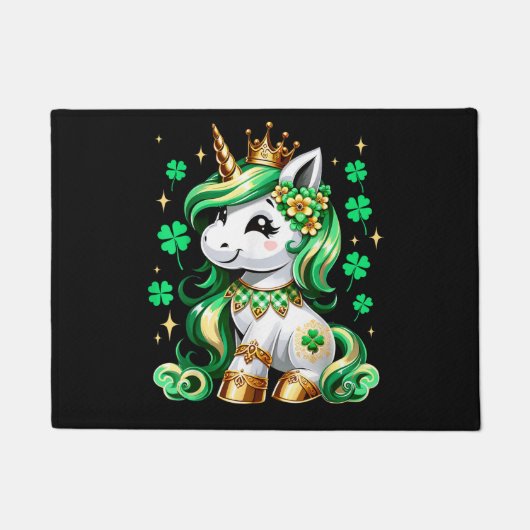 Cute Unicorn Shamrock St Patricks Day ドアマット (正面)
