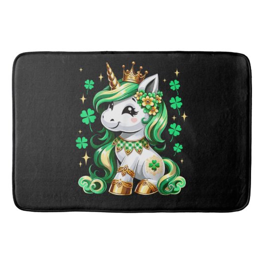 Cute Unicorn Shamrock St Patricks Day バスマット (正面)