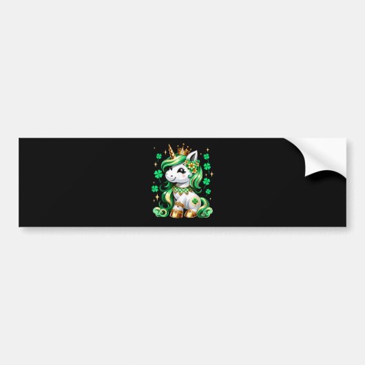 Cute Unicorn Shamrock St Patricks Day バンパーステッカー (正面)