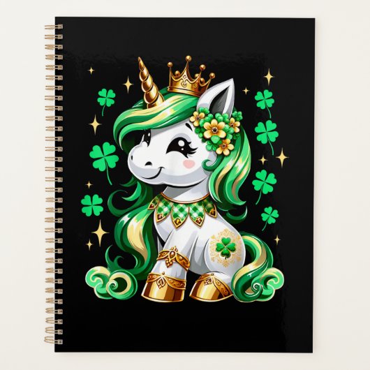 Cute Unicorn Shamrock St Patricks Day  プランナー手帳 (正面)