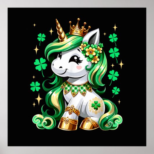 Cute Unicorn Shamrock St Patricks Day ポスター (正面)