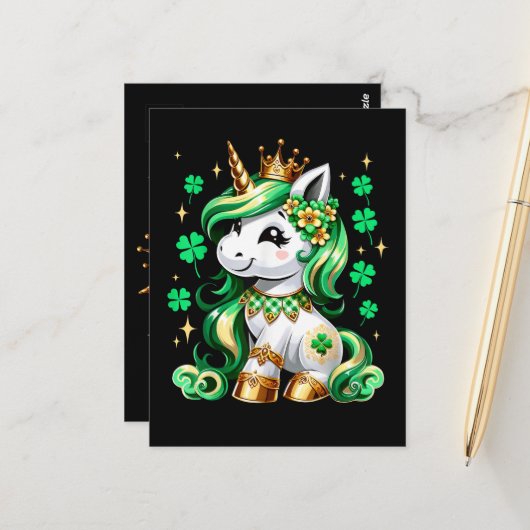 Cute Unicorn Shamrock St Patricks Day  ポストカード (正面/裏面インサイチュ)