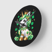 Cute Unicorn Shamrock St Patricks Day  ラウンド壁時計 (傾斜)