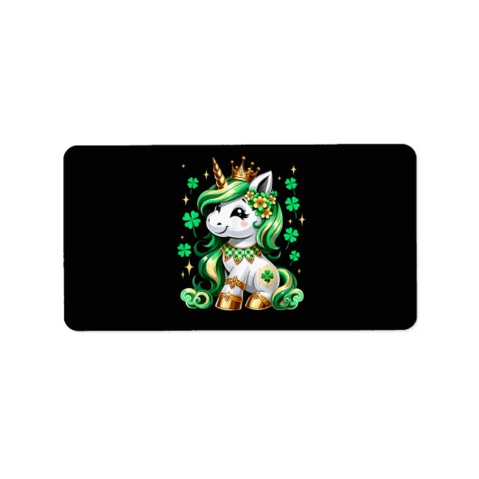 Cute Unicorn Shamrock St Patricks Day ラベル (正面)
