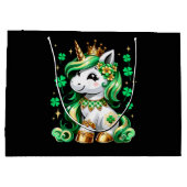 Cute Unicorn Shamrock St Patricks Day ラージペーパーバッグ (裏面)