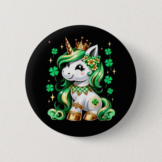 Cute Unicorn Shamrock St Patricks Day  缶バッジ (正面)