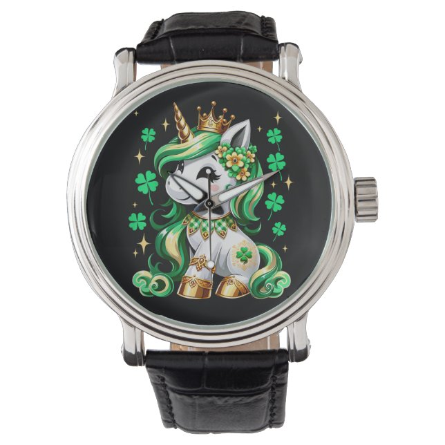 Cute Unicorn Shamrock St Patricks Day  腕時計 (正面)