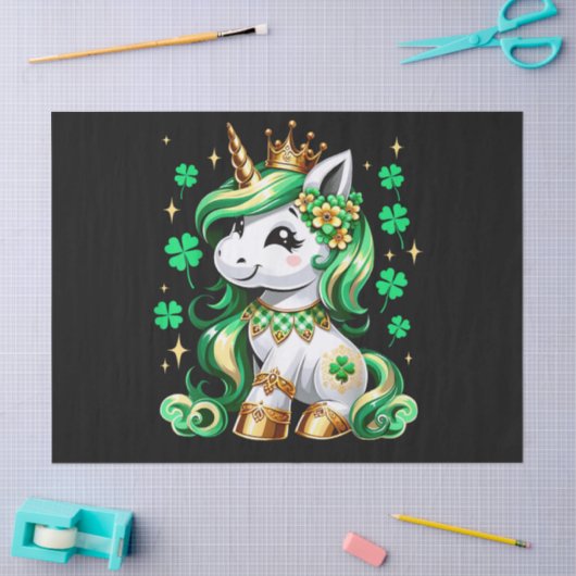 Cute Unicorn Shamrock St Patricks Day 薄葉紙 (クラフト)
